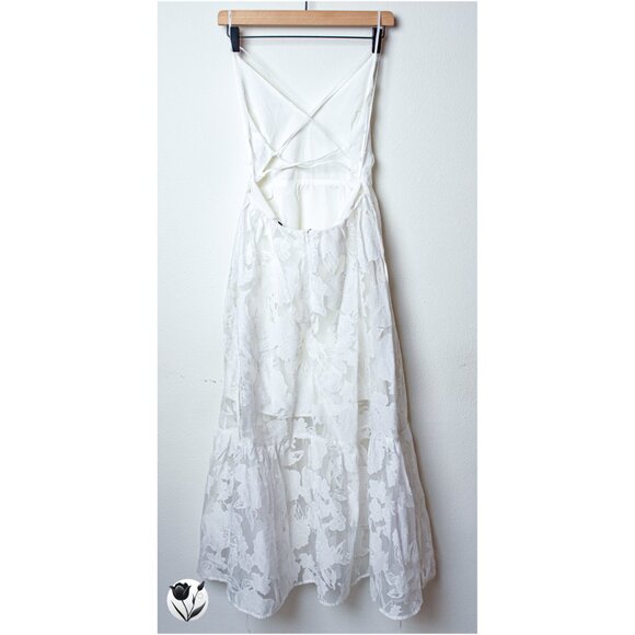 Lulus Dress Size S White Jacquard Organza Lace-Up Midi Floral Bridal - Picture 4 of 11